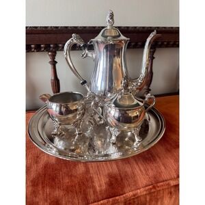 Vintage Gorham silver plate tea set with tray, ornate footed coffee service,4 pc